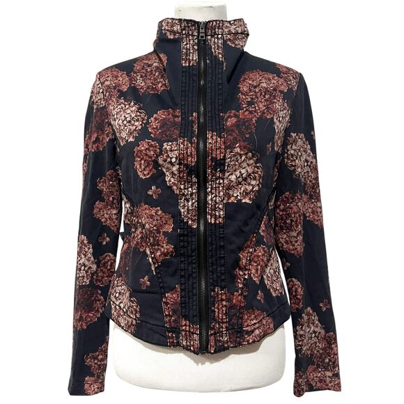 Marrakech Anthropologie Jacket Walsh Hydrangea Black Pink Cotton Full Zip Sz S - Picture 2 of 10